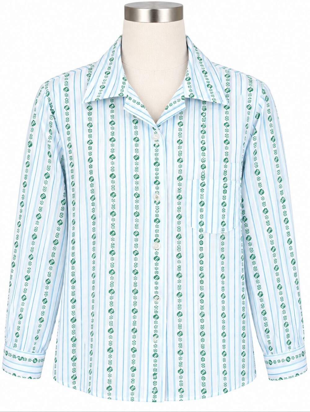 Vtg Girl Scout Uniform Shirt Girls Size 16 Long Sleeve Striped Green Trefoil
